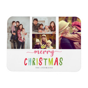 Magnet Flexible Merry Christmas Colorful 4 photo collage Cute
