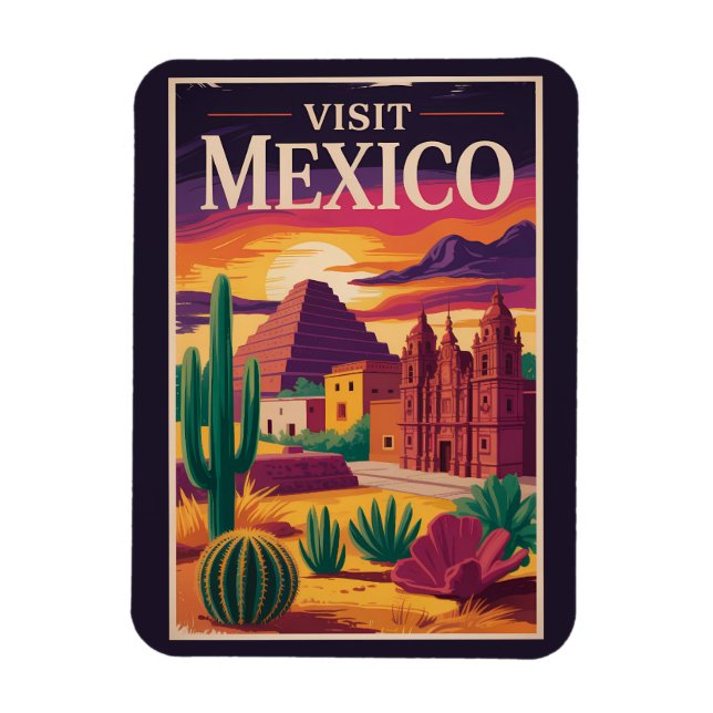 Magnet Flexible Mexico Culture Illustration Travel Art Vintage (Vertical)