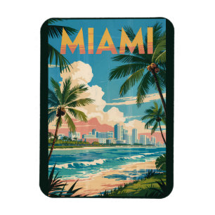 Magnet Flexible Miami Florida Illustration Voyage Art Vintage