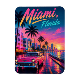 Magnet Flexible Miami Floride Rétro Néon Coucher de Soleil Voyage