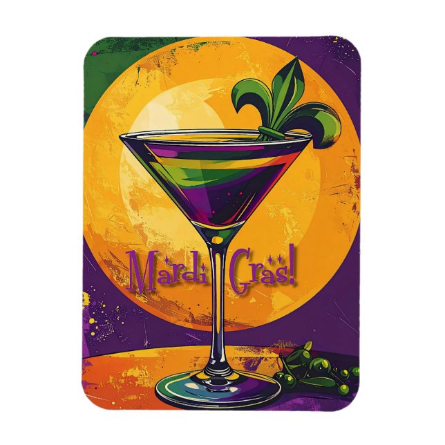 Magnet Flexible Mid Century Mardi Gras Sunset Fleur De Lis Martini (Vertical)