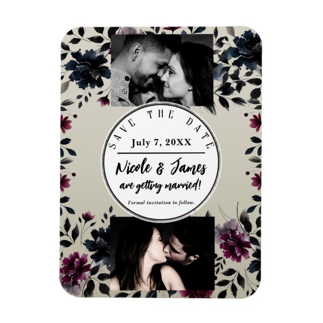 Magnet Flexible Midnight Blue Bourgogne Inky Floral Almond Mariage (Vertical)