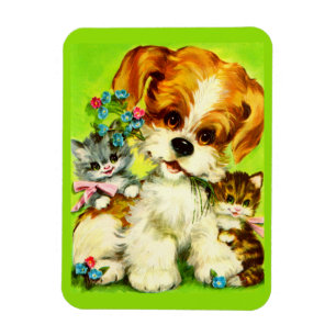 Magnet Flexible mignon chiot et chatons souriants