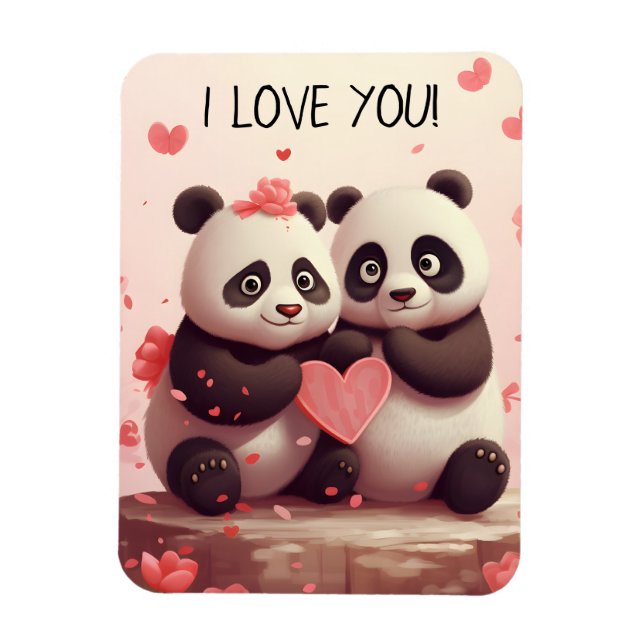 Magnet Flexible Mignon Je t'aime Panda Valentine (Vertical)