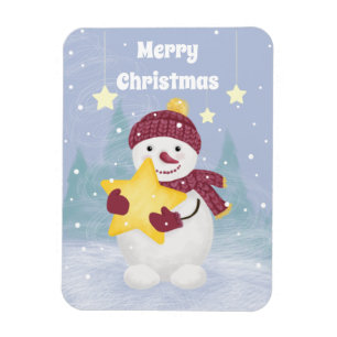 Magnet Flexible Mignonne bonhomme de neige tenant une étoile