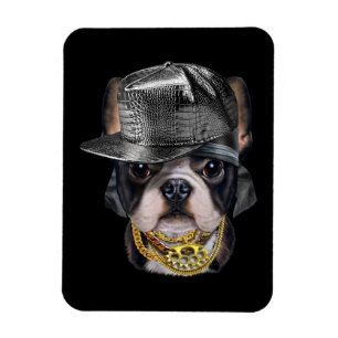Magnet Flexible Mignonne Bulldog français portant un Casquette Rap