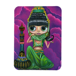 Magnet Flexible Mignonne Green Genie Girl Big Eyes Poupée Bouteill