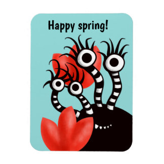 Magnet Flexible Mignonne Monstre À Quatre Yeux Tulipes Abstraites