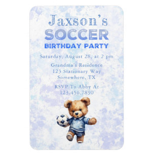 Magnet Flexible Mignonne Ours Teddy avec Football Anniversaire Inv