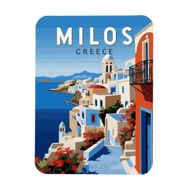 Magnet Flexible Milos Grèce Travel Art Vintage (Vertical)