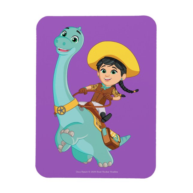 Magnet Flexible Min & Clover | Joyeux Cowgirl & Brontosaurus Ride (Vertical)