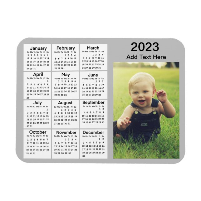 Magnet Flexible Mini-calendrier photo gris 2023 (Horizontal)