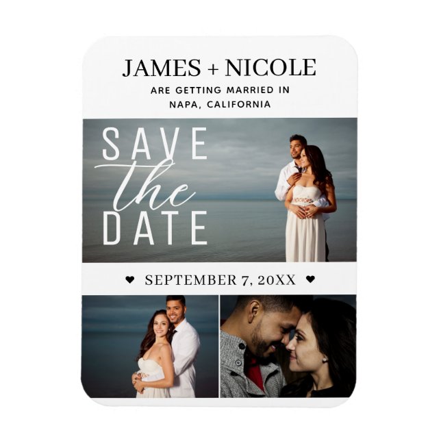 Magnet Flexible Minimal moderne Enregistrer la date Mariage 3 phot (Vertical)