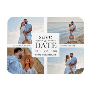 Magnet Flexible Minimalist Modern Collage 4 Custom Photos Wedding