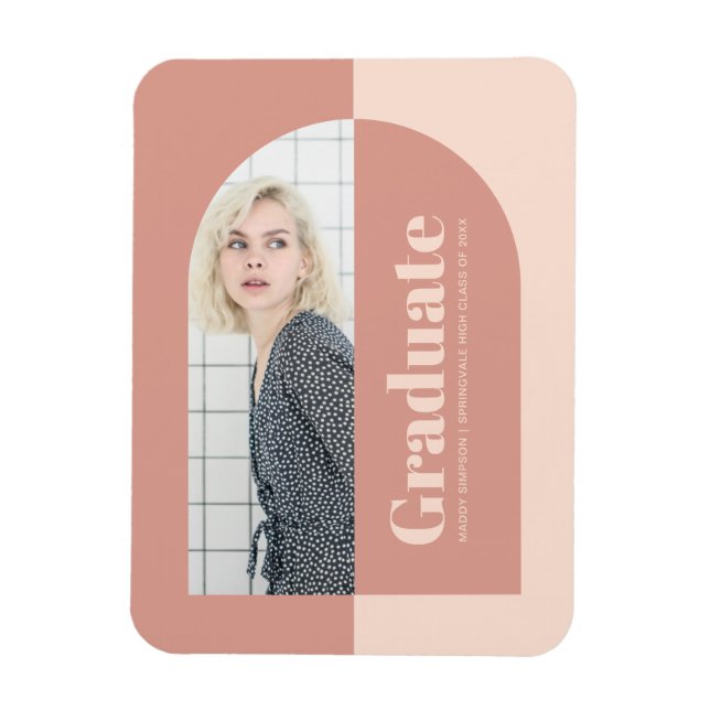 Magnet Flexible Minimalist Peach Pink Arch Photo Graduation Announ (Vertical)