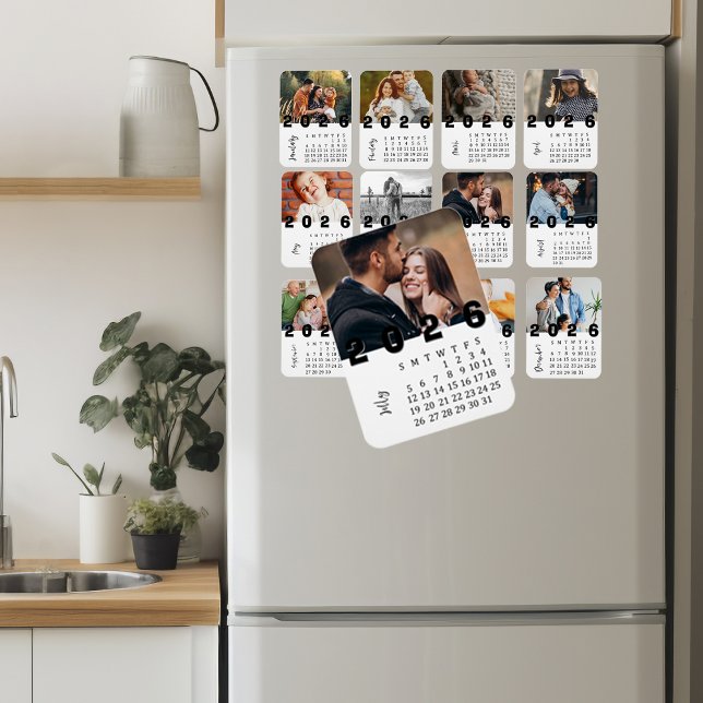 Magnet Flexible Minimaliste moderne Juillet 2026 Calendrier photo (Modern Minimalist July 2026 Photo Calendar Magnet)