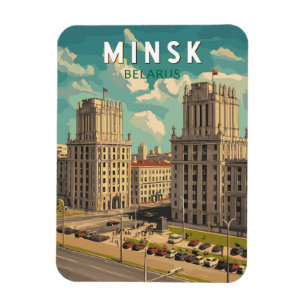 Magnet Flexible Minsk Belarus Illustration Voyage Art Vintage