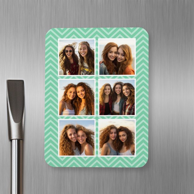Magnet Flexible Mint Chevron Motif avec Collage photo 6 tendance (Personalized fridge magnet with photos and text)