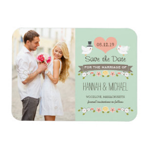 Magnet Flexible Mint Green Inséparables Dove Enregistrer la date