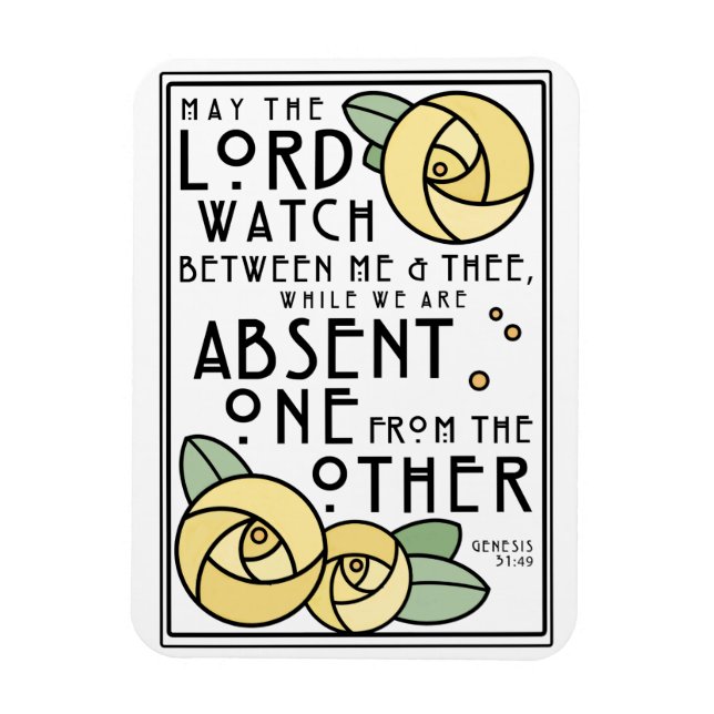 Magnet Flexible Mizpah Blessing | Roses jaunes | Style Art Nouveau (Vertical)