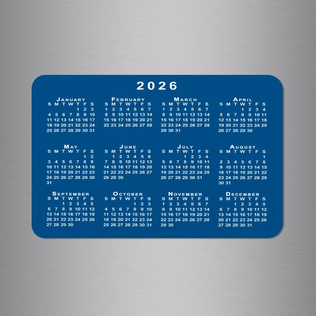 Magnet Flexible Modèle Arrière - plan bleu blanc 2026 (White 2026 Calendar Blue Background Template Magnet in situ)