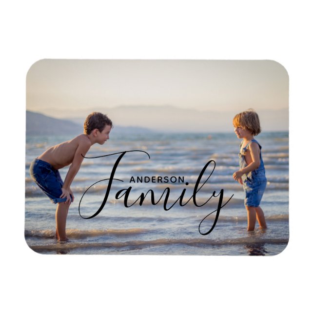 Magnet Flexible Modèle de photo simple moderne avec nom de famille (Horizontal)