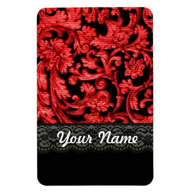 Magnet Flexible Modèle floral en dentelle noire et rouge (Vertical)