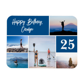 Magnet Flexible Modern Any Age Five Photo Collage Joyeux anniversa