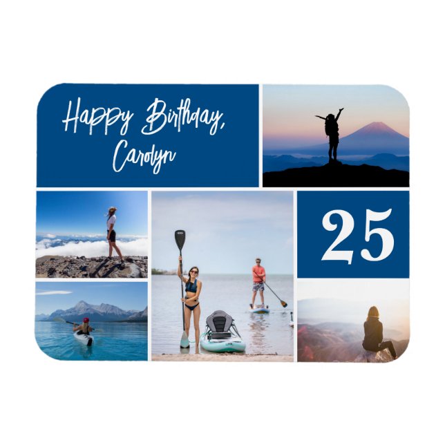 Magnet Flexible Modern Any Age Five Photo Collage Joyeux anniversa (Horizontal)