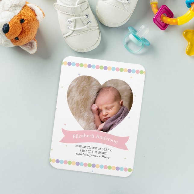Magnet Flexible Modern Baby Girl Photo Birth Announcement (Créateur téléchargé)