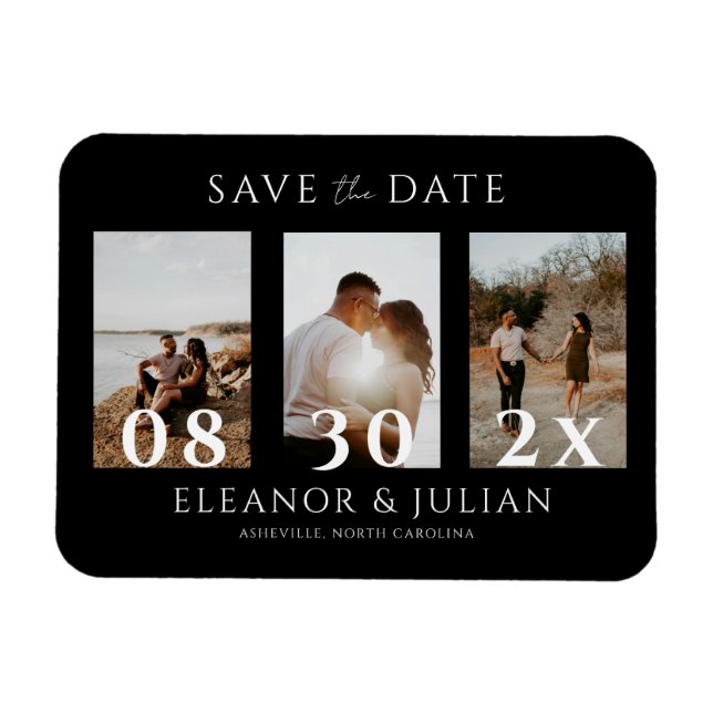 Magnet Flexible Modern Black 3 Photo Film Strip Save the Date (Horizontal)