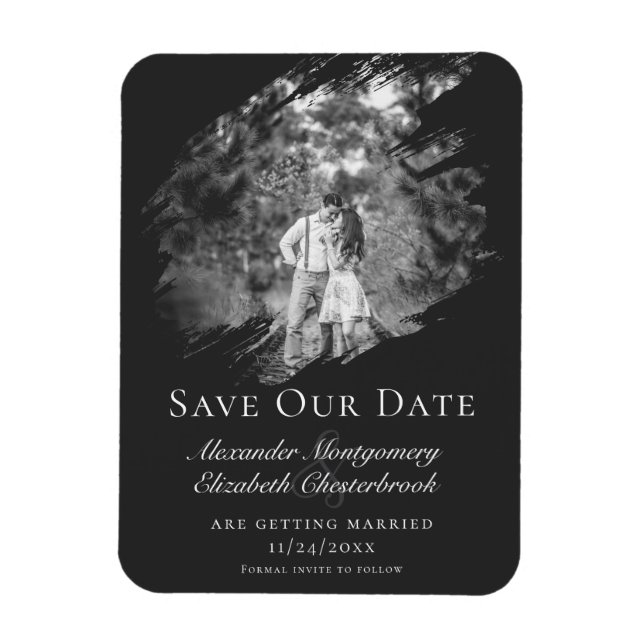 Magnet Flexible Modern Brushstroke Photo Save the Date Soft Black (Vertical)