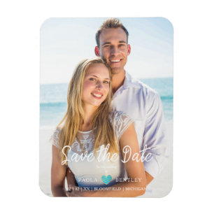 Magnet Flexible Modern Chic Turquoise Heart Photo Couple Save Date