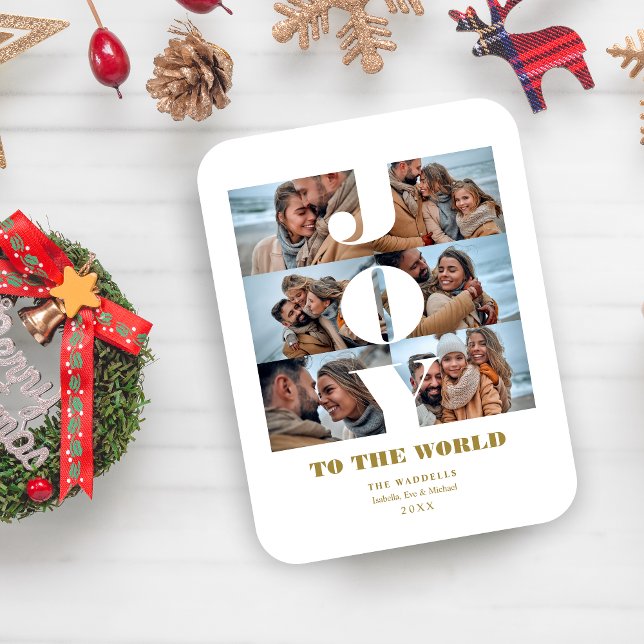 Magnet Flexible Modern Christmas Joy to the World Quote 6 Photos (Modern Christmas Joy to the World Quote 6 Custom Photos Collage Holiday Card Magnet.)