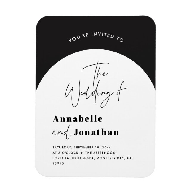 Magnet Flexible modern elegant script black and white arch wedding (Vertical)