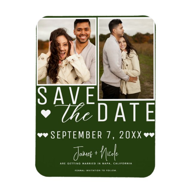 Magnet Flexible Modern Emerald Green Enregistrer la date 2 Mariage (Vertical)