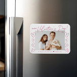 Magnet Flexible Modern Fuchsia Script Valentine's Day Photo<br><div class="desc">Modern Valentine's day magnet featuring "Happy Valentine's Day" in a trendy fuchsia script with hand-drawn hearts along the sides of the design on a white background. Your horizontal photo is displayed near the middle of the design. Personalize the Valentine's Day photo magnet by adding your name and the year in...</div>