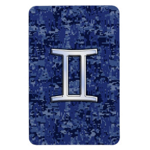 Magnet Flexible Modern Gemini Zodiac Sign Navy Blue Digital Camo