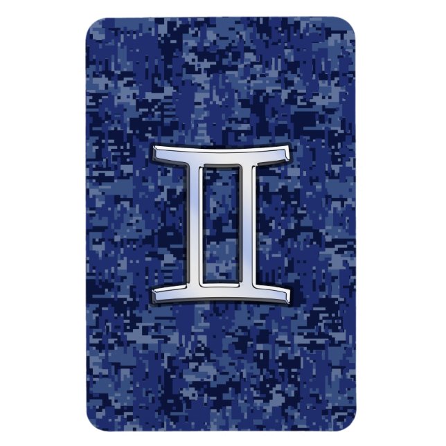 Magnet Flexible Modern Gemini Zodiac Sign Navy Blue Digital Camo (Vertical)