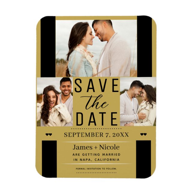 Magnet Flexible Modern Gold Enregistrer la date 3 Mariage photo (Vertical)