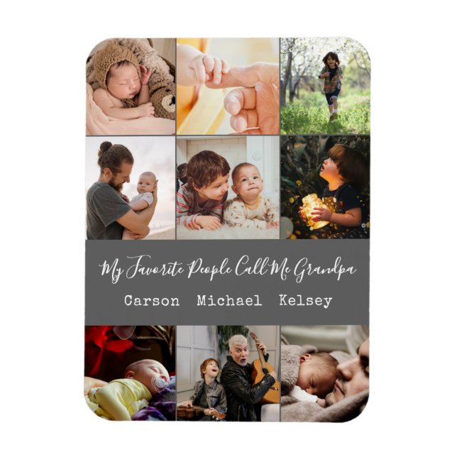 Magnet Flexible Modern Grey 9 Photo Collage pour grand-père (Vertical)