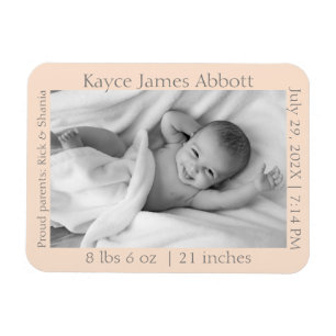 Magnet Flexible Modern Grey sur Pastel Saumon Faire-part de naissa