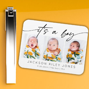 Magnet Flexible Modern It's a Boy Baby Newborn 3 Photo Collage