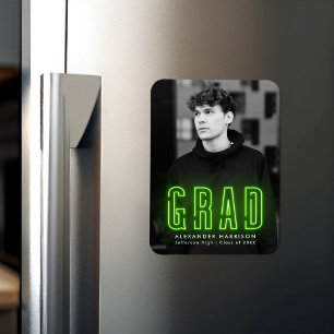 Magnet Flexible Modern Lime Green Neon Vertical Photo Graduation