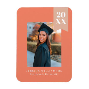 Magnet Flexible Modern Minimalist Coral Pink Ribbon Grad Photo Ann