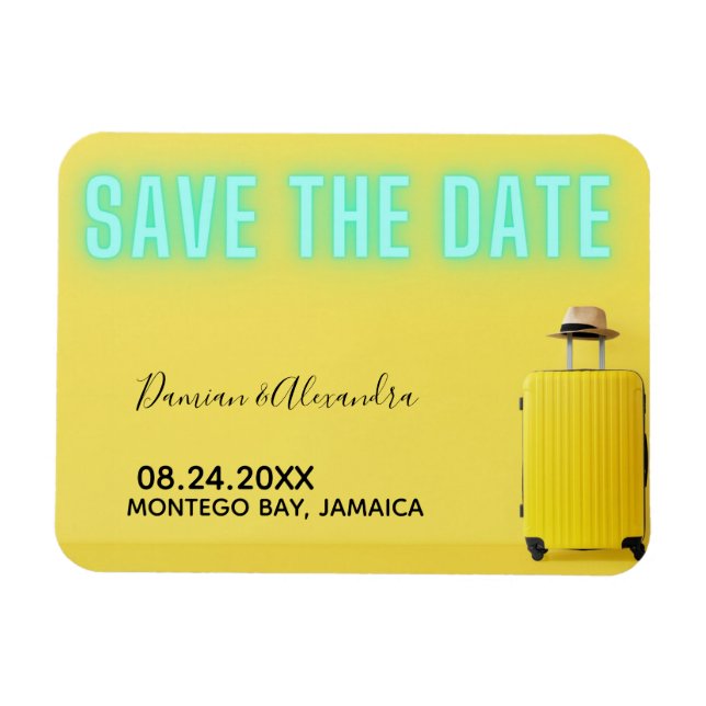 Magnet Flexible Modern Minimalist Yellow Neon Save the Date   (Horizontal)