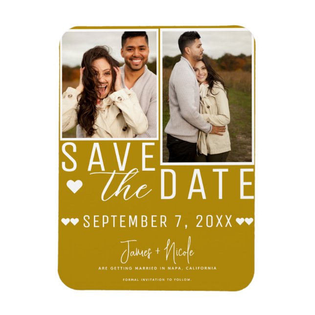 Magnet Flexible Modern Mustard Gold Enregistrer la date 2 Mariage  (Vertical)