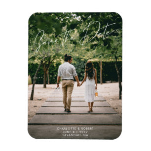 Magnet Flexible Modern Script Photo Wedding Enregistrer la date Mo