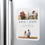 Magnet Flexible Modern Simple Photo Collage Mariage Enregistrer la<br><div class="desc">Créez votre propre mariage,  enregistrez les magnets de la date avec 3 de vos photos préférées. Design de typographie moderne avec simple collage photo 3.</div>