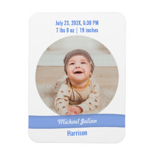 Magnet Flexible Modern Trendy Baby Boy Photo Birth Announcement